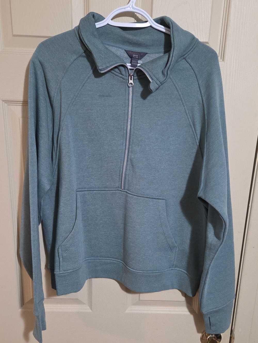 DANSKIN Scuba 1/2 Zip  Sweater in Dusty Teal Green